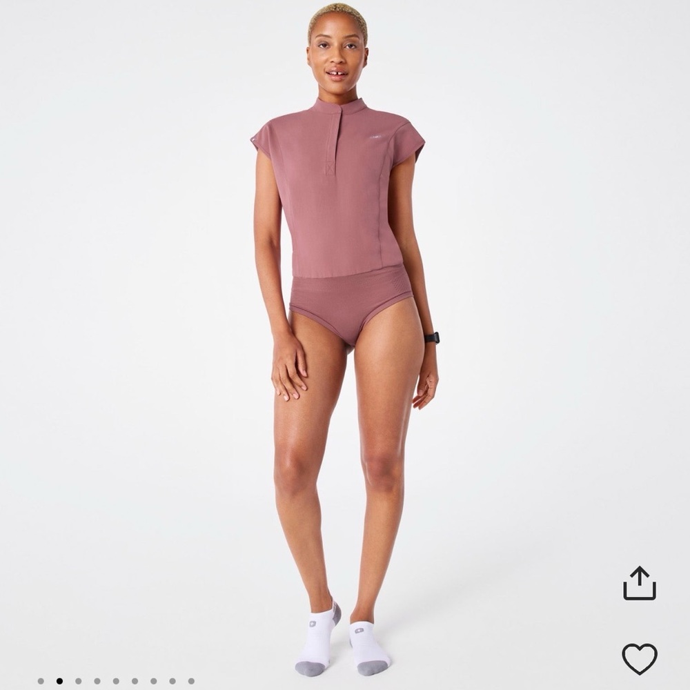 Figs Mauve Short-Sleeve Mock Neck Bodysuit